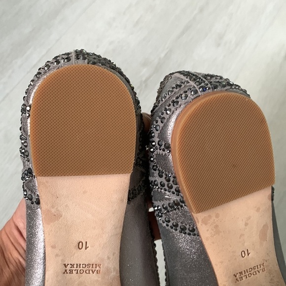 Badgley Mischka Gigi Pewter Flats Rhinestones Pointed Toe Wedding Size 10 - Picture 6 of 10